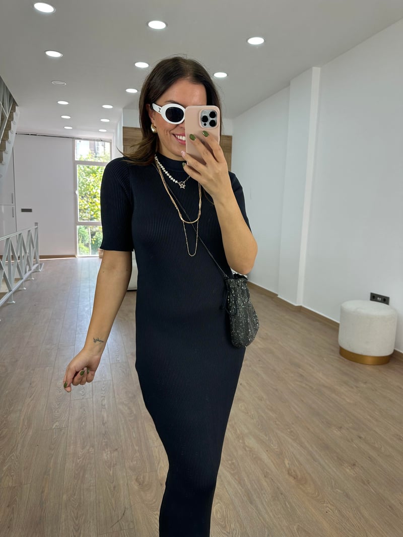 Kısakol Triko Basic Elbise-Füme