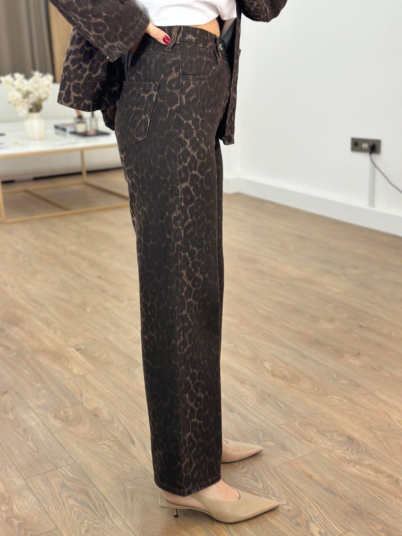 Leopar Denim Palazzo Pantolon