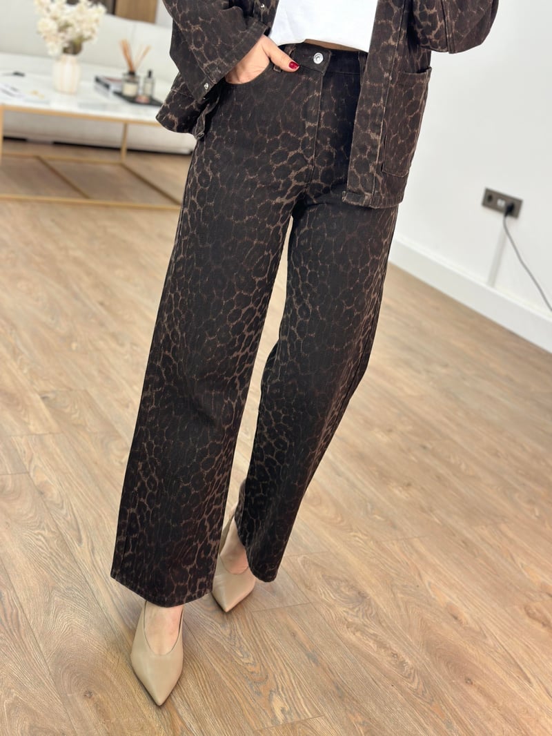 Leopar Denim Palazzo Pantolon