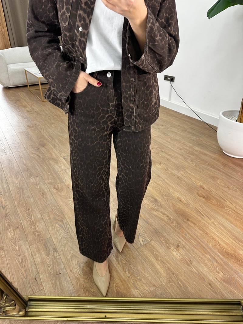 Leopar Denim Palazzo Pantolon