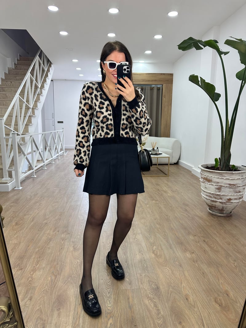 Leopar Desen Yumoş Triko Hırka