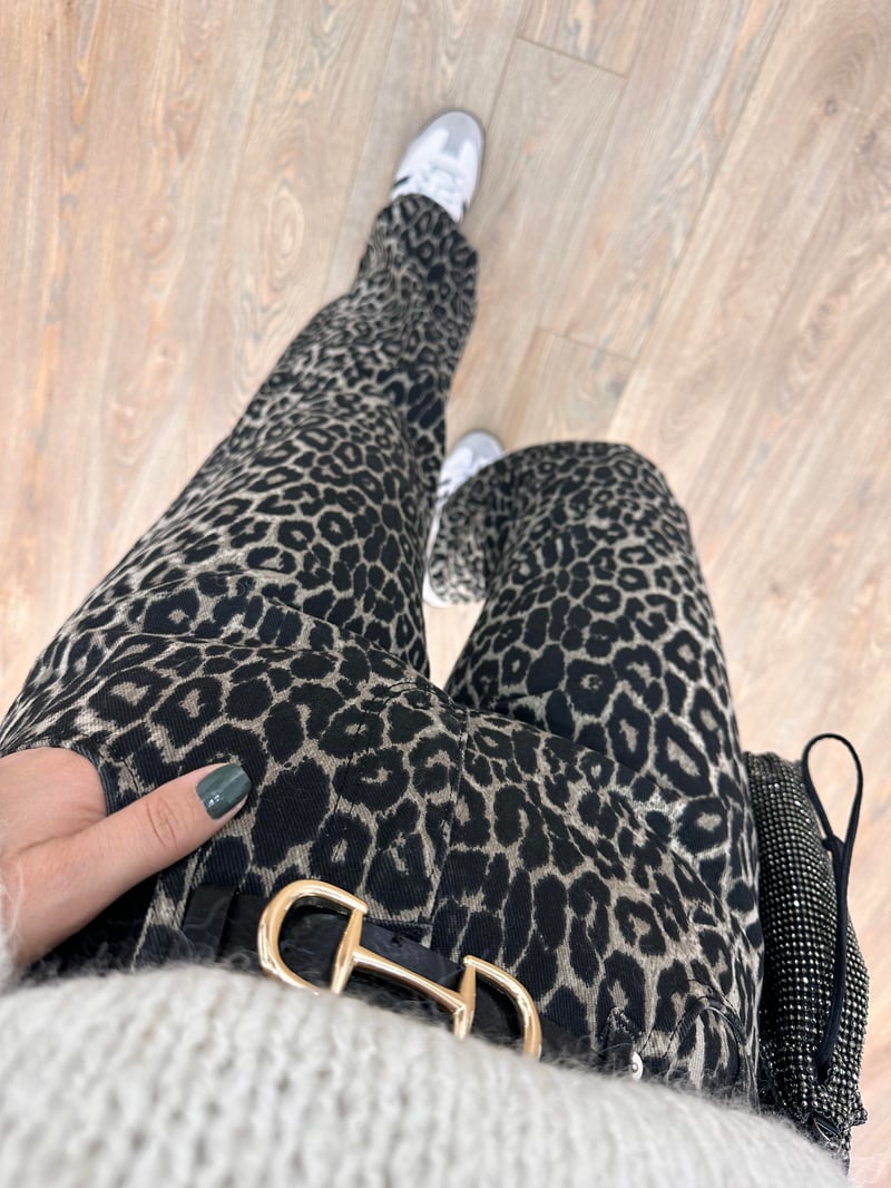 Leopar Desenli Strighit Jean - Kahverengi