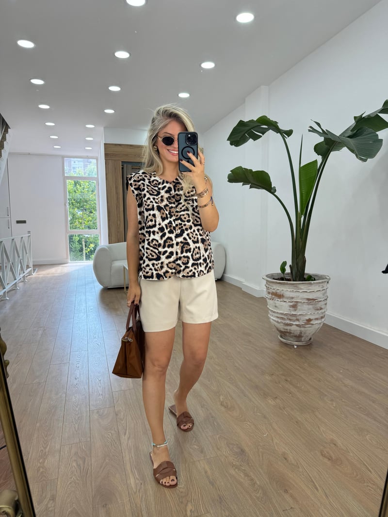 Leopar Poplin Yelek
