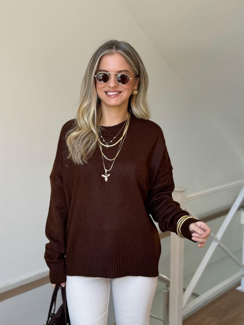 Marka Model Dekoratif Yaka Basic Kazak - Kahverengi