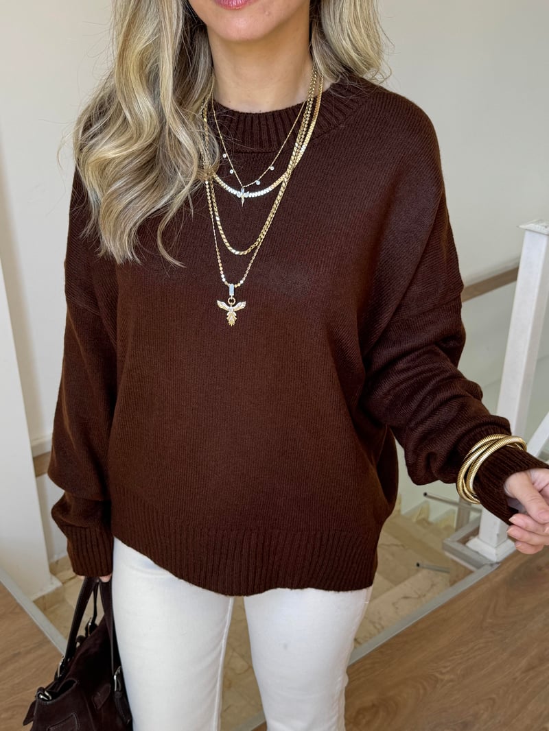 Marka Model Dekoratif Yaka Basic Kazak - Kahverengi