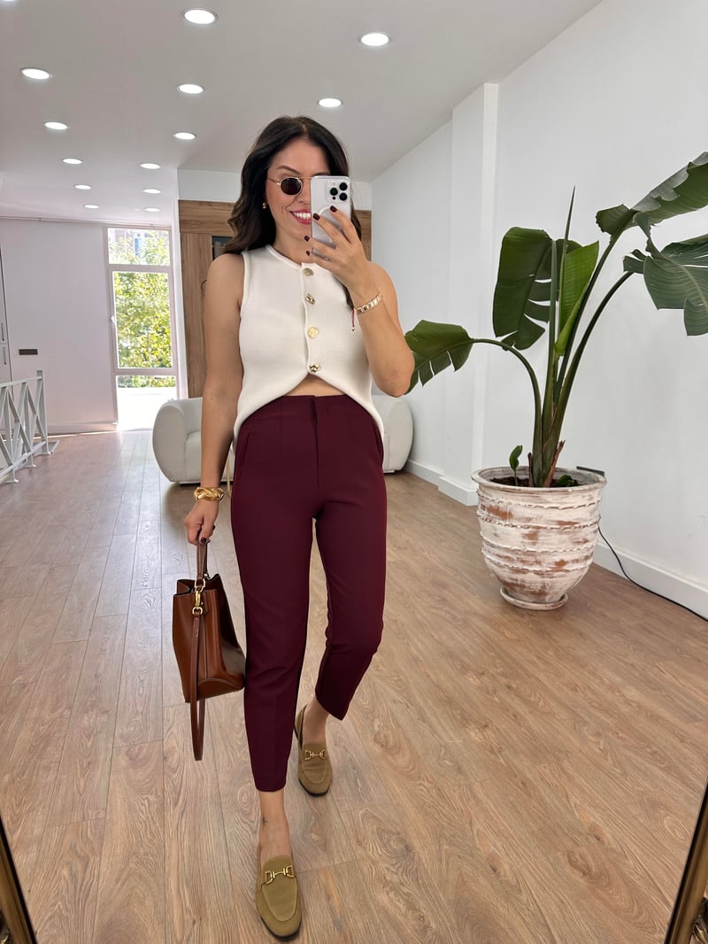 Marka Model Flatolu Pantolon - Bordo