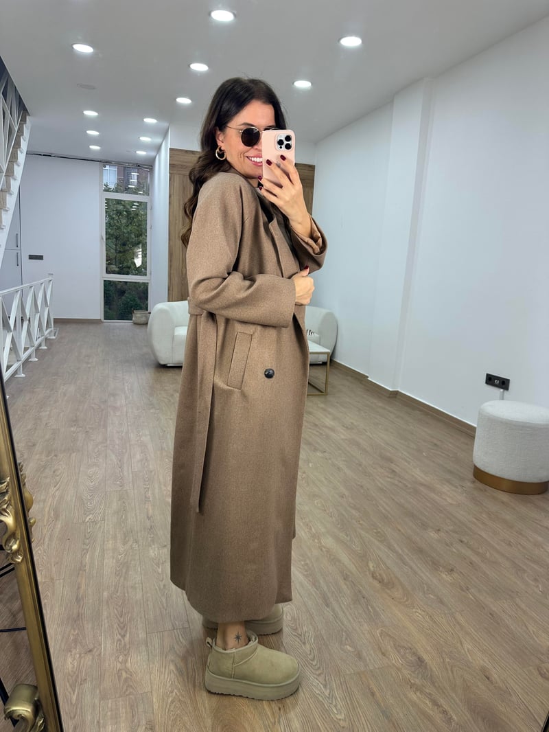 Maxi Boy Kaşe Kaban-Camel