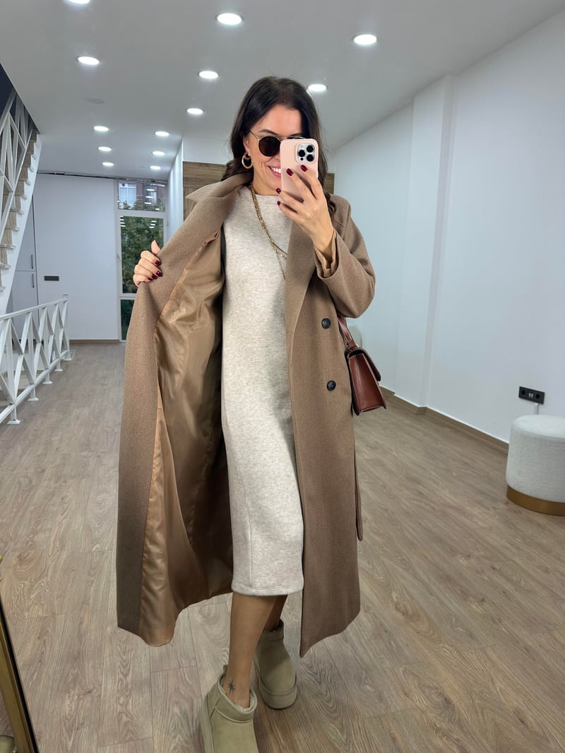 Maxi Boy Kaşe Kaban-Camel