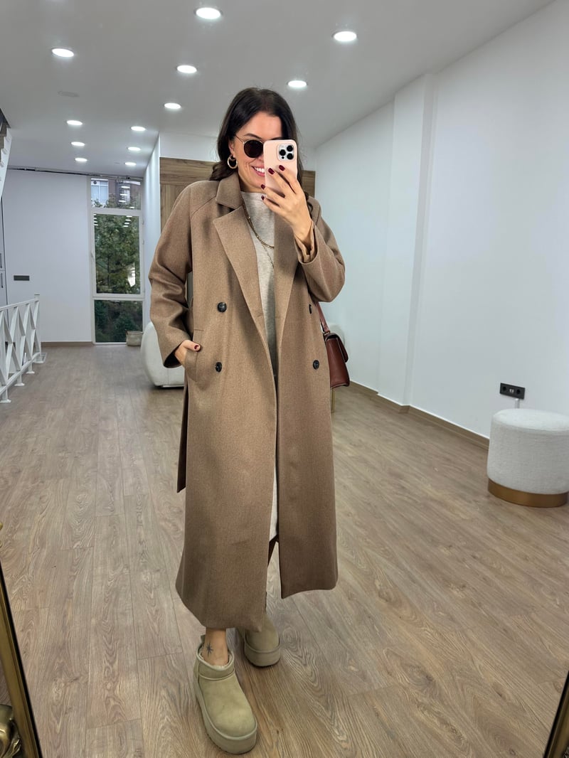 Maxi Boy Kaşe Kaban-Camel