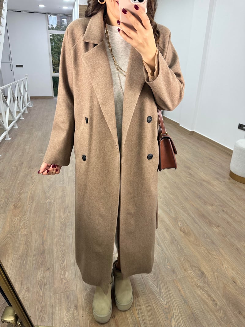 Maxi Boy Kaşe Kaban-Camel
