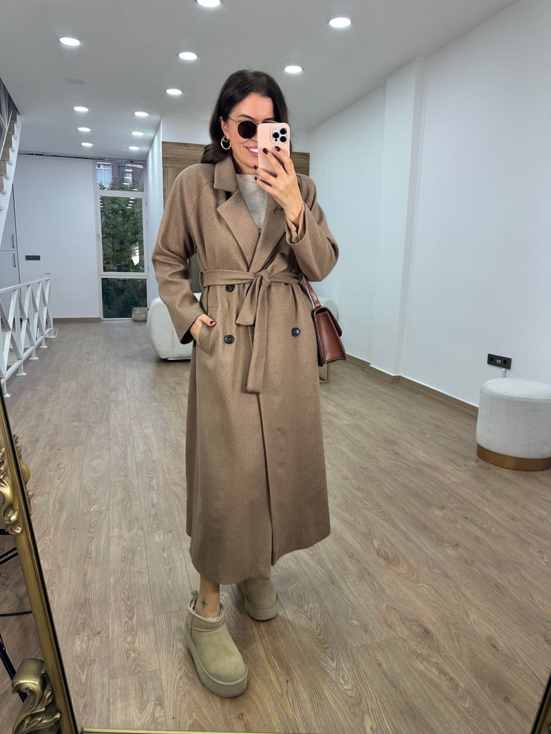Maxi Boy Kaşe Kaban-Camel