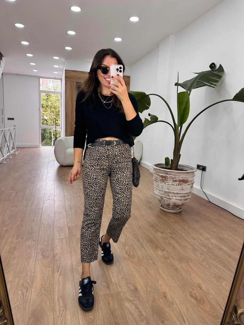 Mini Leopar Desenli Boyfit Jean 