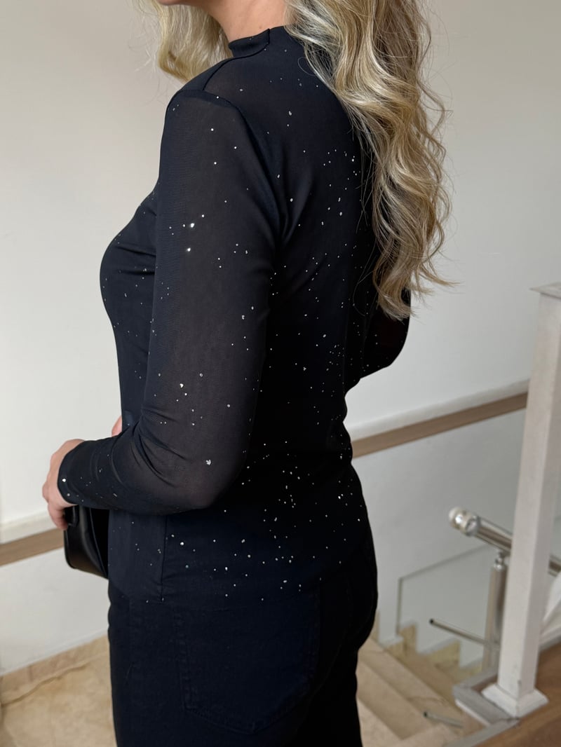 Minimal Simli Tül Bluz