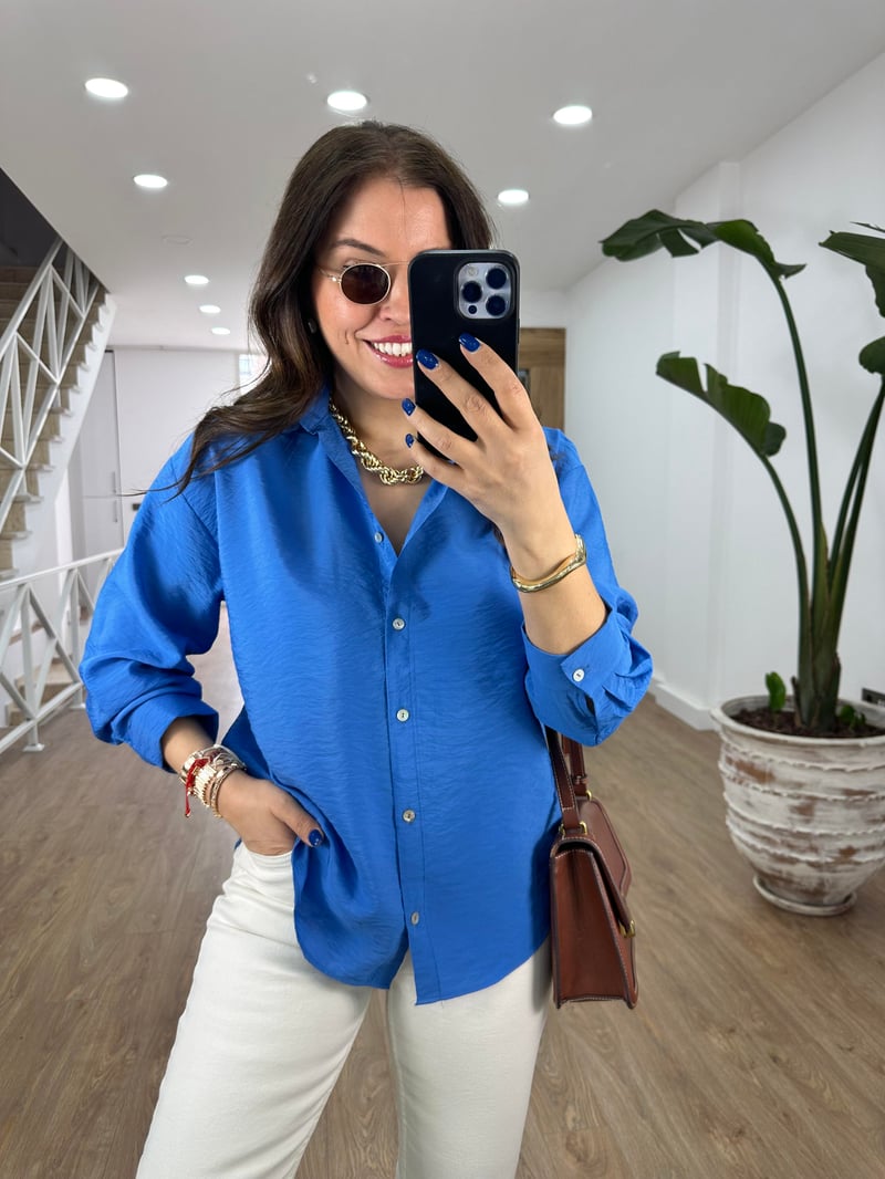 Modal Kumaş Tiril Basic Gömlek-Mavi