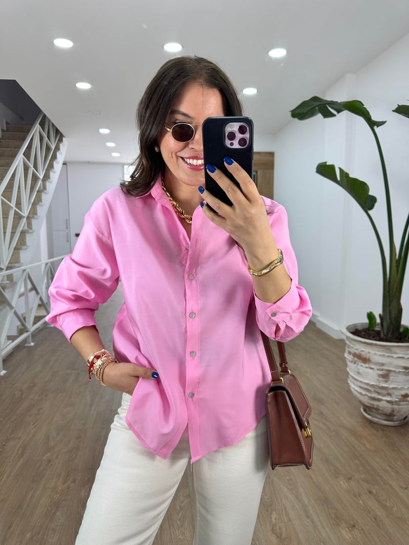 Modal Kumaş Tiril Basic Gömlek-Pembe