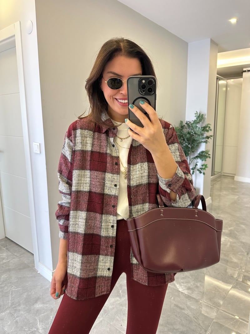 Oduncu Gömlek - Bordo/Krem