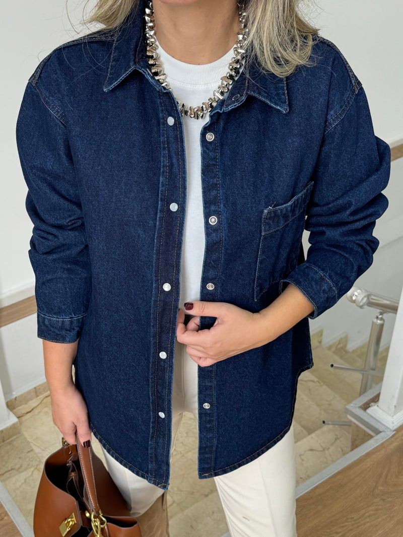 Önü Çıt Çıtlı Denim Ceket 