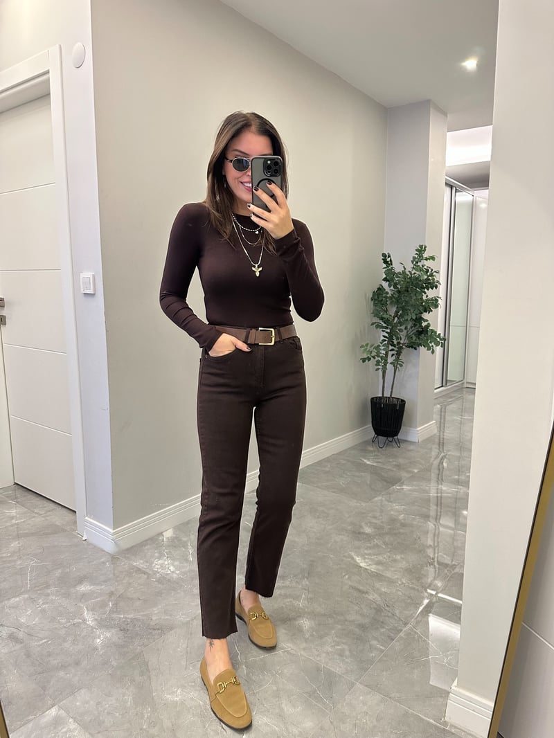 Orijinal Marka Bisiklet Yaka Basic Bluz -  Bordo