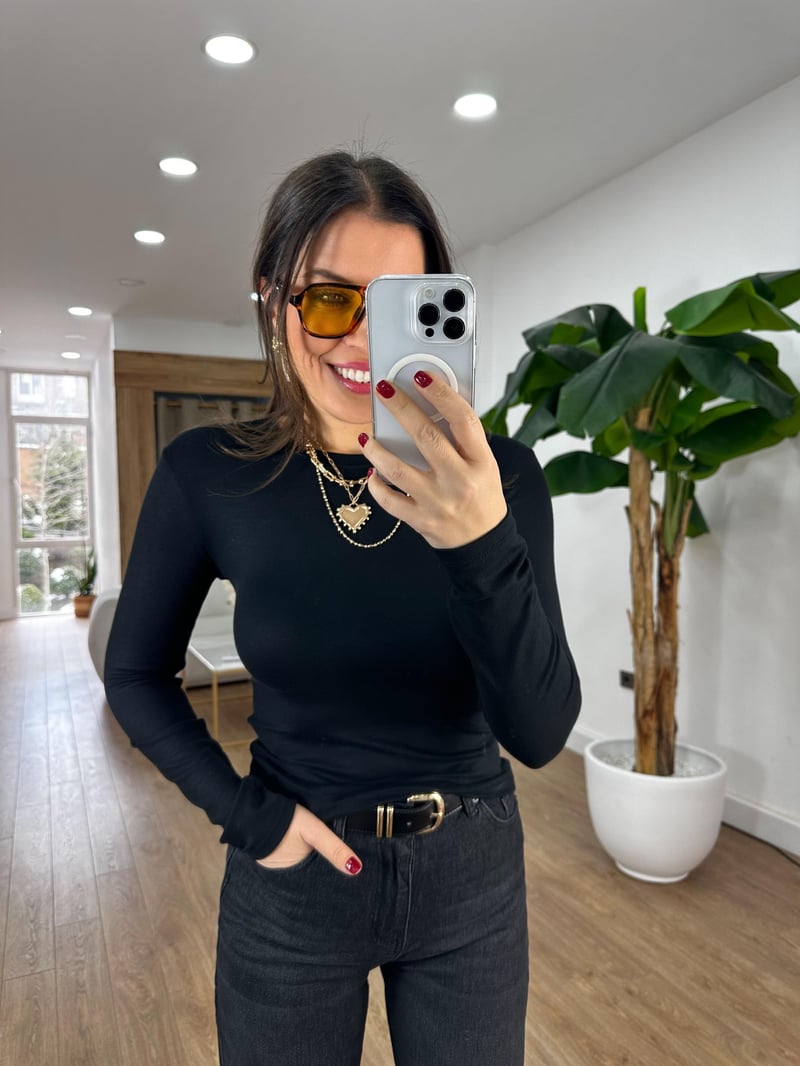 Orijinal Marka Bisiklet Yaka Basic Bluz - Siyah