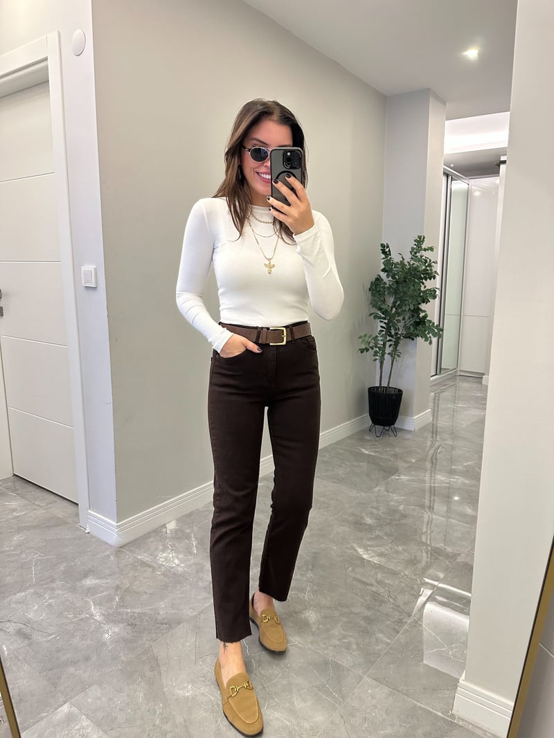 Orijinal Marka Bisiklet Yaka Basic Bluz - Beyaz