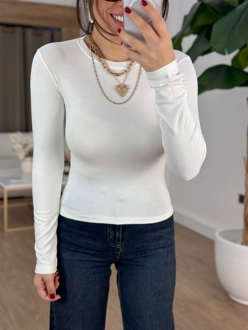 Orijinal Marka Bisiklet Yaka Basic Bluz - Beyaz