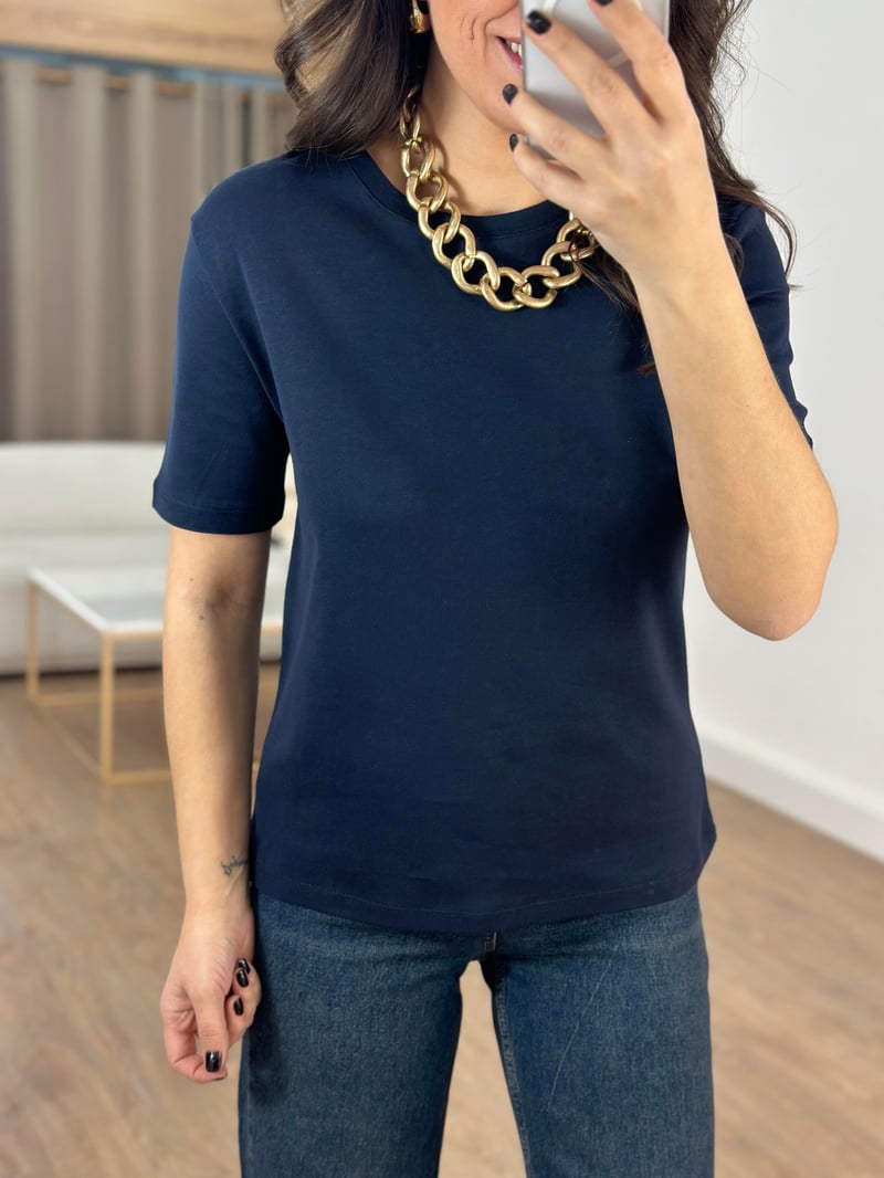 Orijinal Marka Bisiklet Yaka Kısa Kollu Tshirt - Lacivert