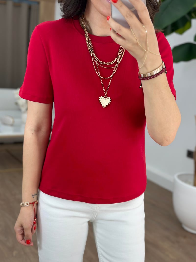 Orijinal Marka Bisiklet Yaka Tshirt - Kırmızı