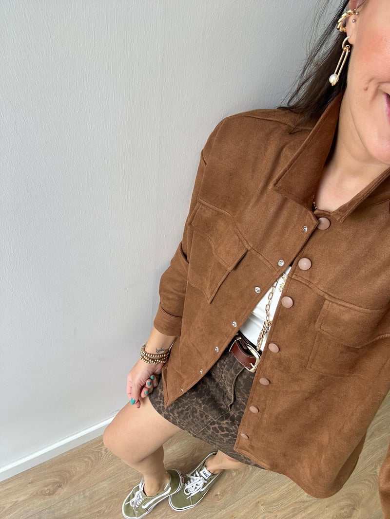 Orijinal Marka Çıtçıtlı Süet Gömlek - Taba