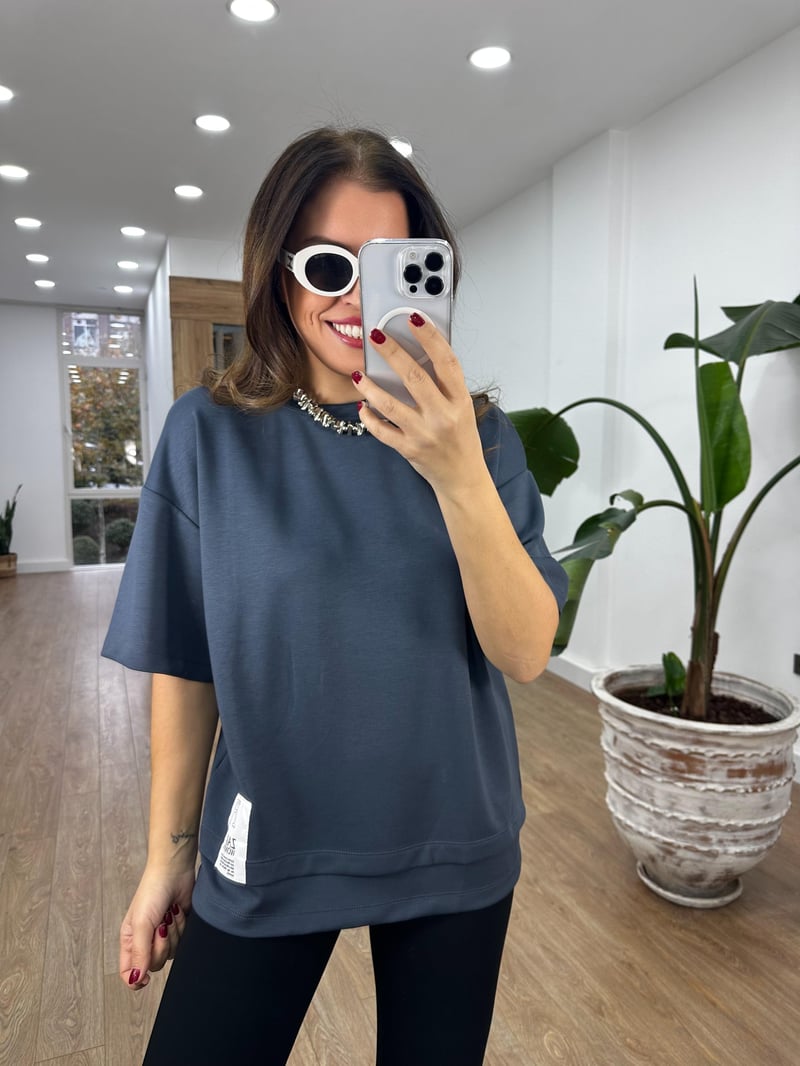 Orijinal Marka Modal Oversize Tshirt - Antrasit
