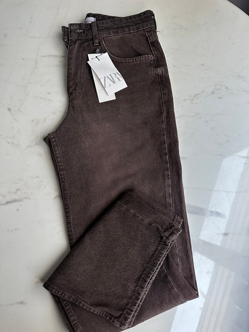 Orijinal Marka Yıkamalı Bol Paça Straight Jean - Kahverengi
