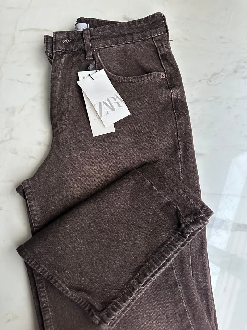 Orijinal Marka Yıkamalı Bol Paça Straight Jean - Kahverengi