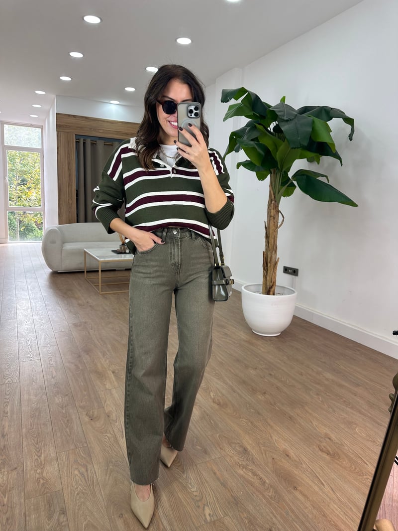 Orijinal Marka Yıkamalı Straight Jean - Haki