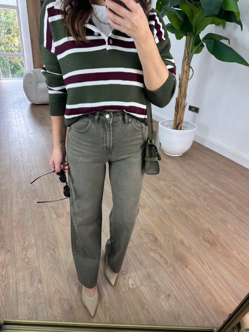 Orijinal Marka Yıkamalı Straight Jean - Haki