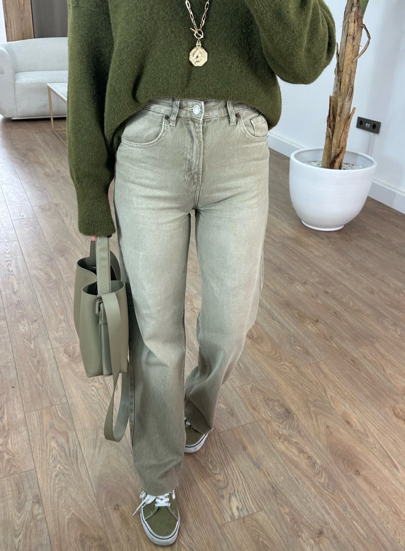 Orijinal Marka Yıkamalı Straight Jean - Bej