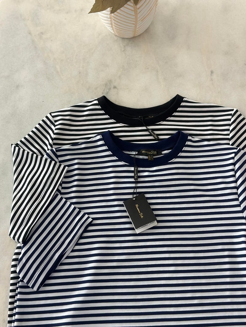 Orjinal Marka Çizgili Kısa Kollu Basic Tshirt - Siyah