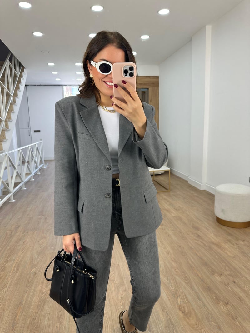 Oversize Blazer Ceket-Gri