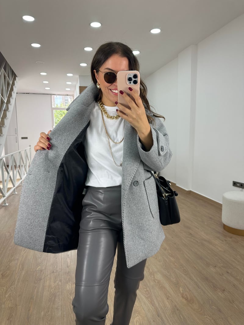 Oversize Kırçıllı Kaban-Gri