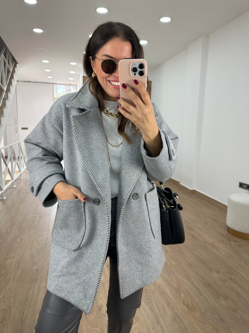 Oversize Kırçıllı Kaban-Gri