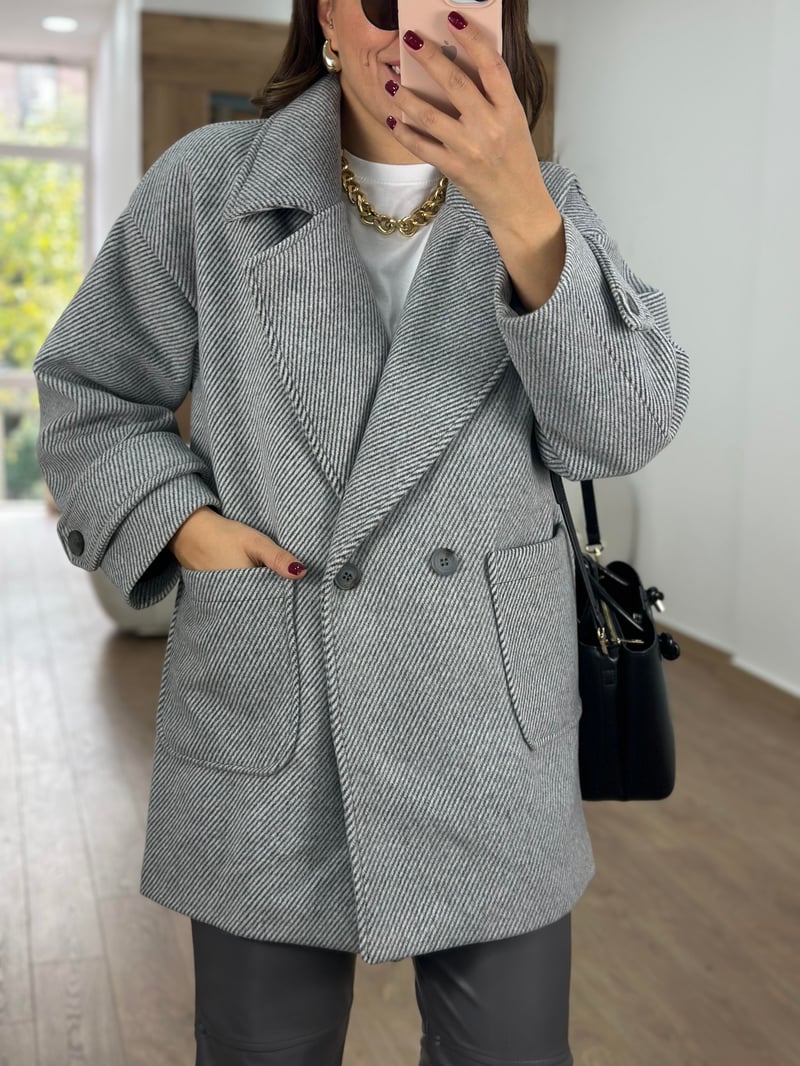 Oversize Kırçıllı Kaban-Gri