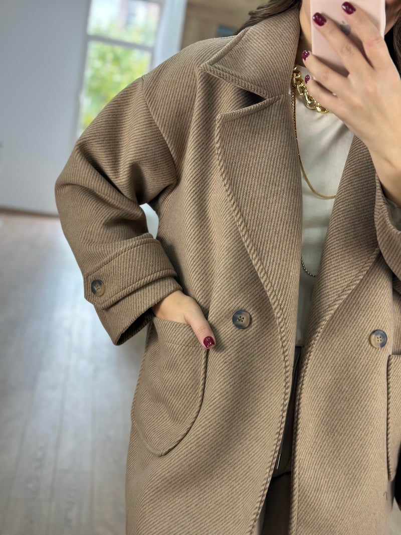 Oversize Kırçıllı Kaban-Kahve