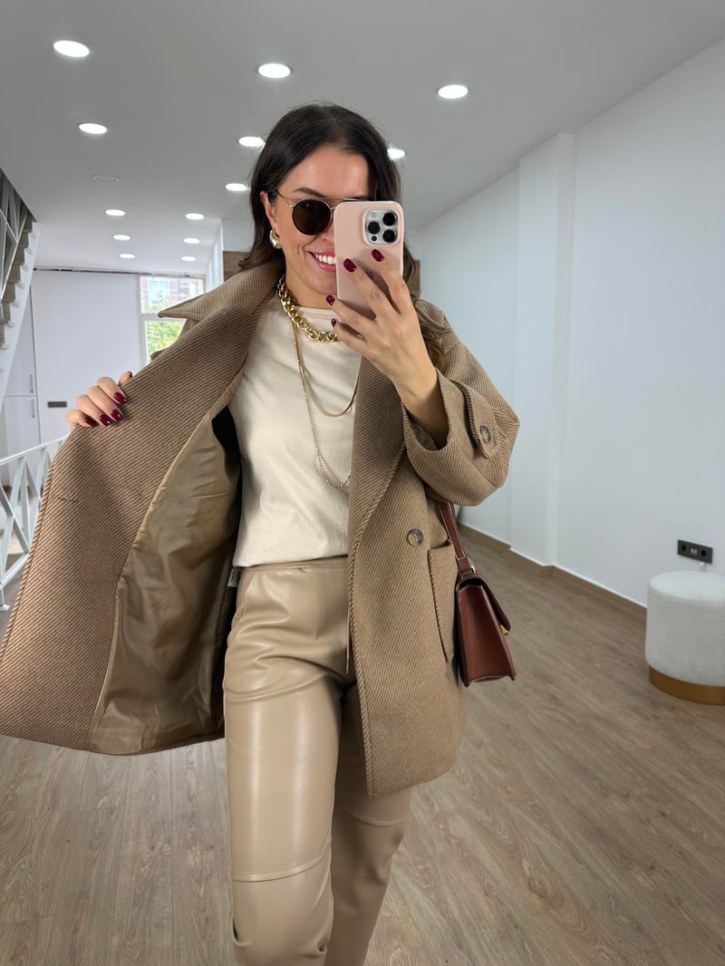 Oversize Kırçıllı Kaban-Kahve