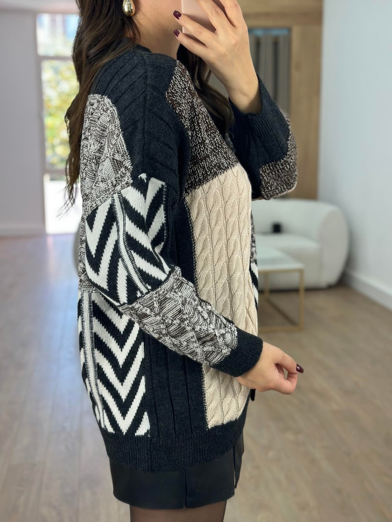 Patchwork Desenli Hırka