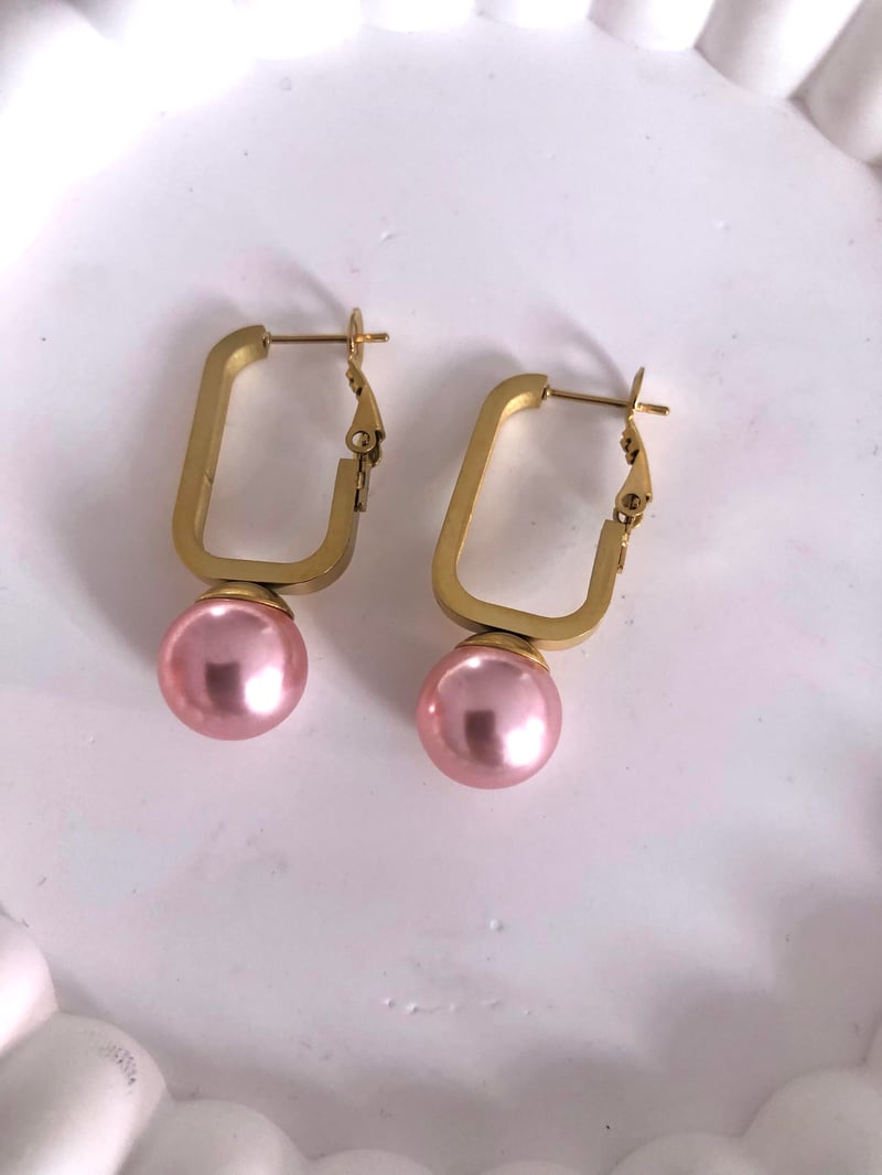 Pembe İnci Top Küpe