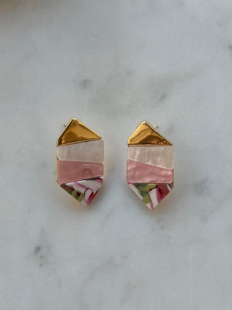 Pembe Mozaik Tasarım Küpe 3,5cm