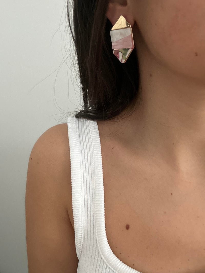 Pembe Mozaik Tasarım Küpe 3,5cm