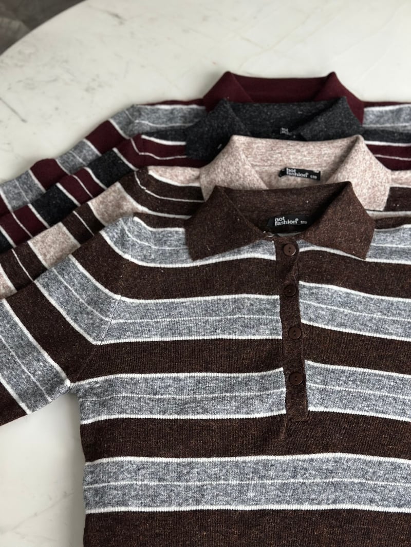 Polo Yaka Çizgili Basic Triko - Kahve/Antrasit