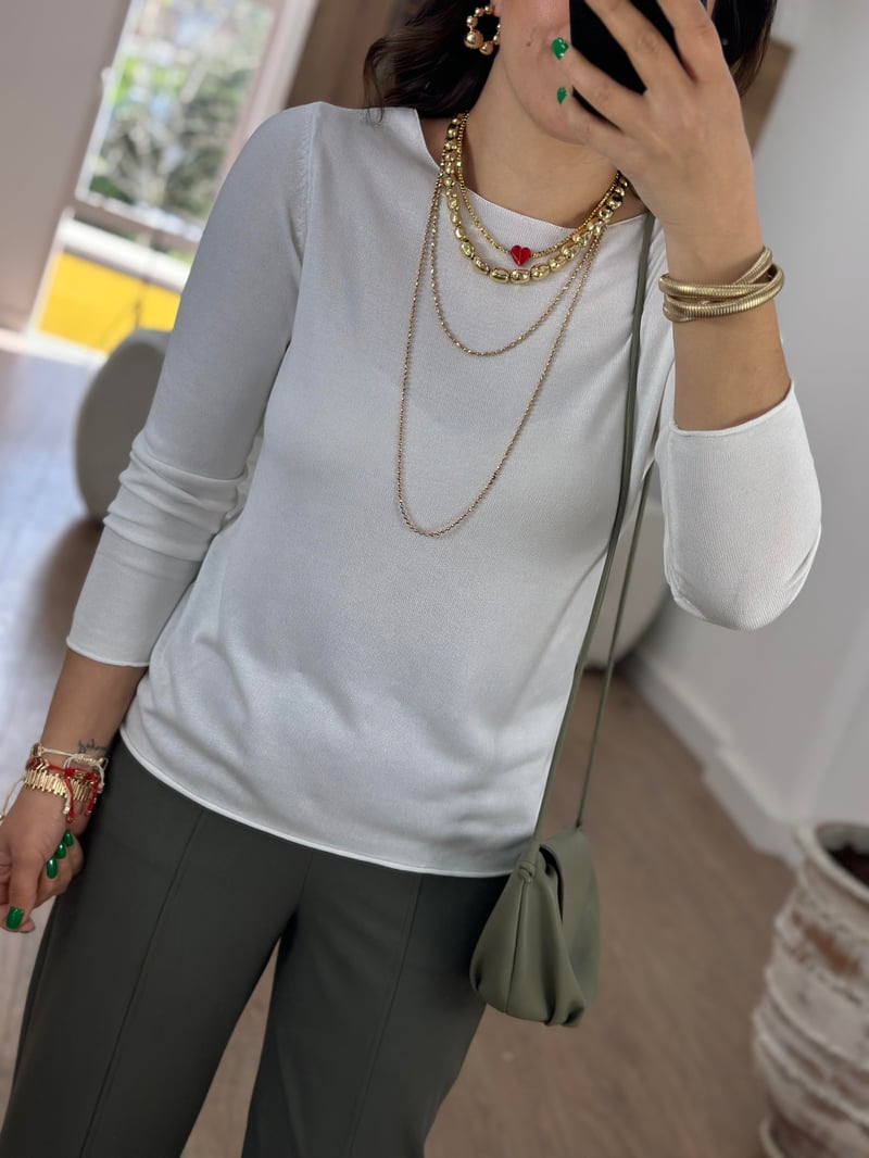 Premium Kalite Bisiklet Yaka Basic Triko-Beyaz