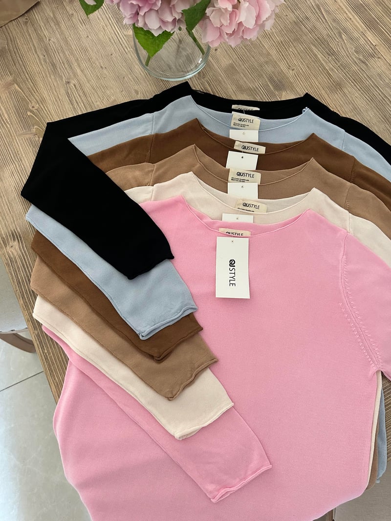 Premium Kalite Bisiklet Yaka Basic Triko-Krem