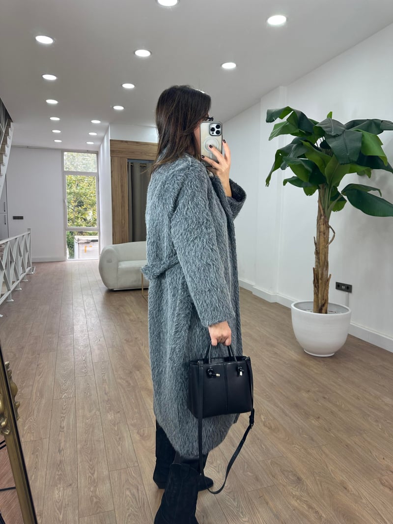 Premium Oversize Kürk Kaban - Antrasit