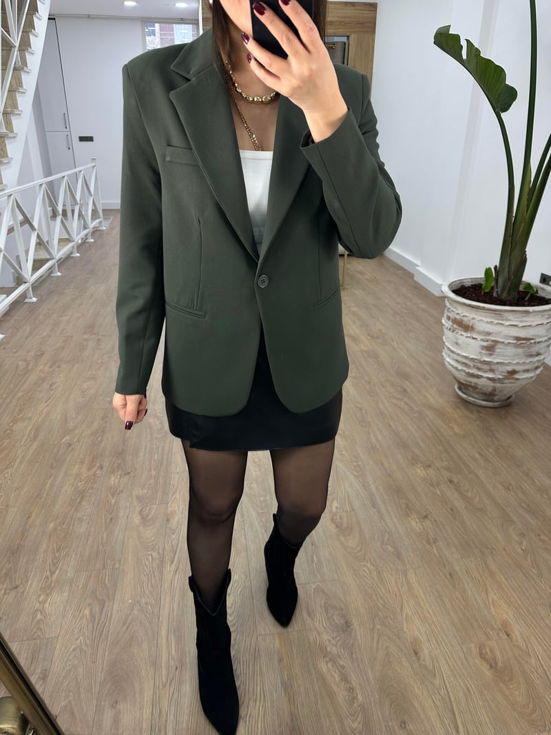 Premium Seri Tek Düğme Blazer Ceket-Haki